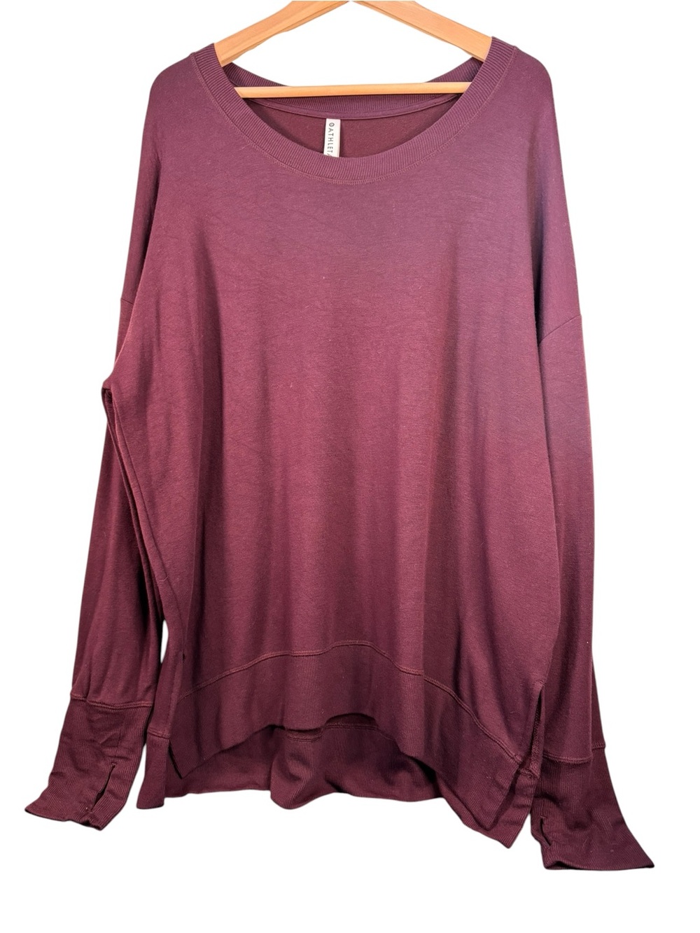 Athleta Coaster Luxe Sweatshirt Size XL Burgundy Pullover Thumb Holes Plush